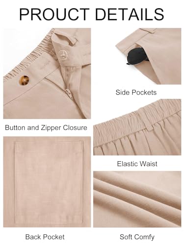 Image of Runcati Mens Casual Pants Elastic Waist Linen Dress Lightweight Straight-Legs Loose Fit Summer Beach Yoga Trousers