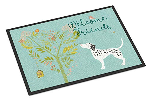 Caroline's Treasures BB7585MAT Welcome Friends Dalmatian Doormat 18x27 Front Door Mat Indoor Outdoor Rugs for Entryway, Non Slip Washable Low Pile, 18H X 27W