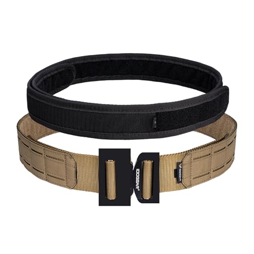 IDOGEAR Ceinture Tactique Molle 2 Pouces avec Intérieure 1,75 Pouce - Robuste à Dégagement Rapide, Combat Découpée au Laser (Coyote Brown, Small pour Tour de Taille 76-86 cm)