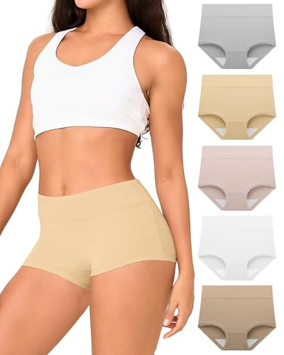 Image of BAMBOO COOL Womens Boy Shorts Underwear Full Coverage High Waist Boxer Briefs Panties for Women 5 Pack