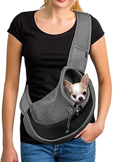 YUDODO Reflective Pet Dog Sling Carrier Breathable Mesh Travel Safe Sling Bag Carrier for Dogs Cats (S up to 5lbs Black)