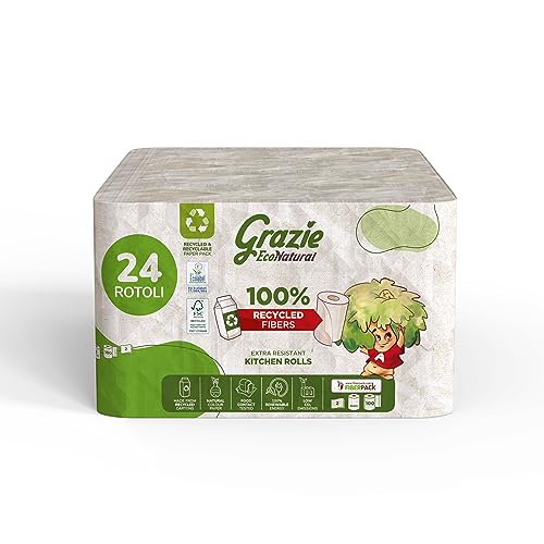 Grazie Natural, Toilettenpapier Maxi Ecol FSC Paperpack, 12 Rollen, dermatologisch getestet, 100% recyceltes Toilettenpapier, umweltfreundlich, hergestellt in Italien
