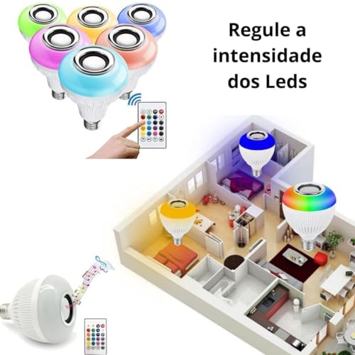 Lampada Musical Bulb Led Colorida RGB E Caixa De Som Via Bluetooth Com Controle Remoto Controla a In