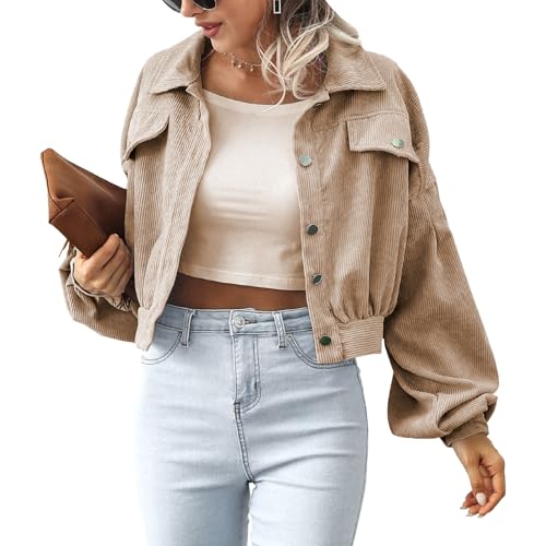 Women's Cropped Bomber Jackets Lightweight Zip Up Stand Collar Long