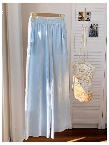 MakeMeChic Women's Floral Lace Wide Leg Pants Elastic Waist Loose Trousers with Pocket4