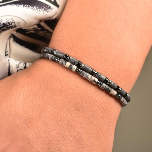 Pulsera para hombre en hematita y obsidiana con doble cierre miniatura 2