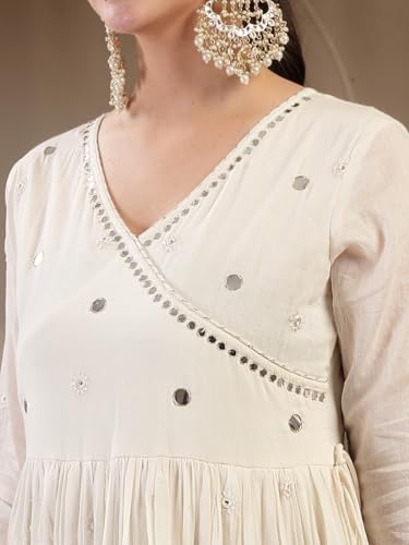 Image of Gulmohar Jaipur Women's Malmal Solid Angrakha Neck Anarkali Kurta Suit Set
