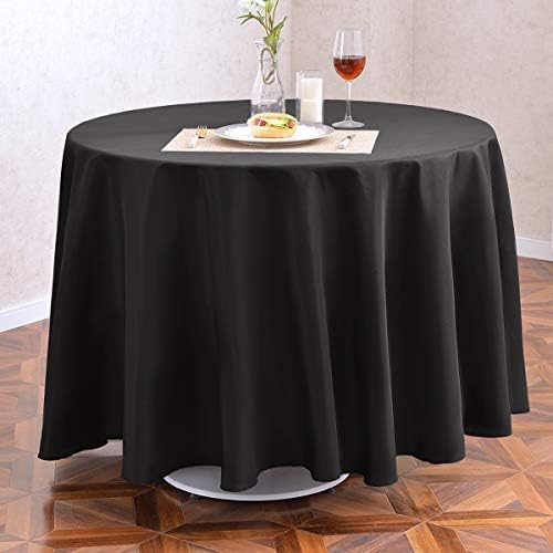 FURNLIK EVENTSDECO Round Tablecloth, Black Table Cloth 70 Inch Polyester Fabric Table Cloths for Banquet Party Dining Buffet and Vendor