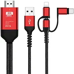 NAKVMN Cabo 3 em 1 2M Tipo-C para Hd MHL Cabo de Áudio e Vídeo Micro USB Projeção para iPhone Android para TV/Projetor HDTV