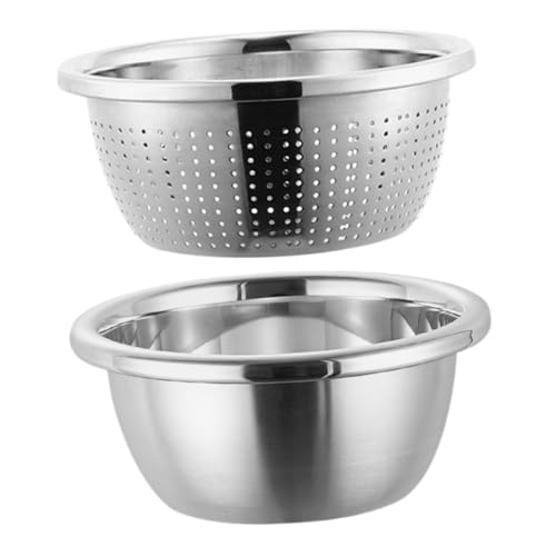 OUNONA 1 Juego lavabo para platos colador colador de cesta cuenco para lavar frutas cuenca de acero inoxidable multi funcional filtro de alimentos lavabo de frutas Silver