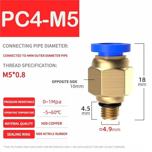 Connecteur pneumatique PC10-01 pour tube d'imprimante 3D