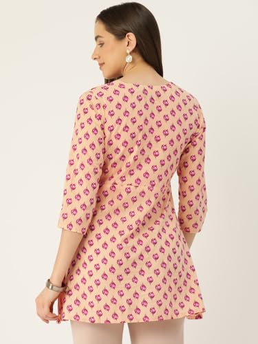 Image of feranoid Floral Print Angrakha 3 Sleeves Flared Kurti
