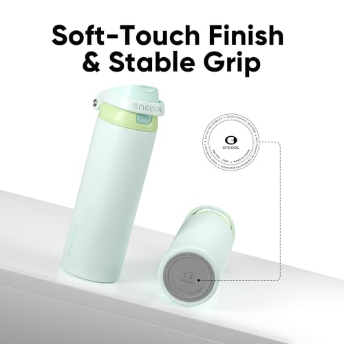 Image of ENCOOL Leakproof Insulated Water Bottle with Straw Dual-Sip Water Bottle Bag-Safe Design for Work, Commute & Gym - Keeps Drinks Cold All Day, 18 oz, Lime White