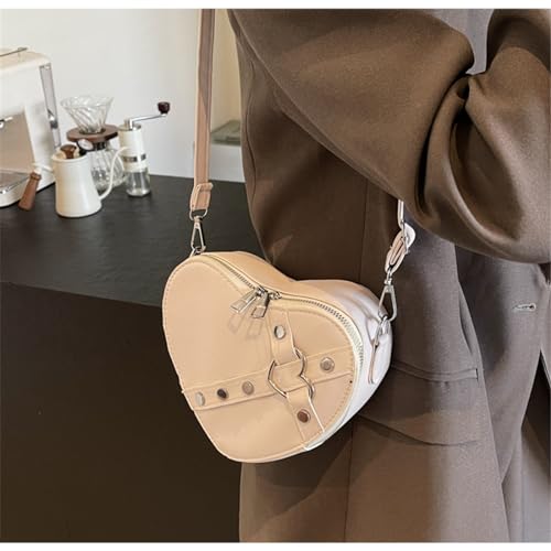 PURPLELILY Shoulder Bags Heart Shape Rivet Crossbody Bag Leather Phone Bag for Girl Women4