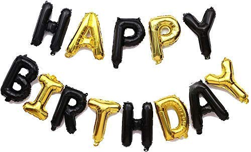 Mcolor Happy Birthday Foil Balloon (Black Gold) for party and celebration