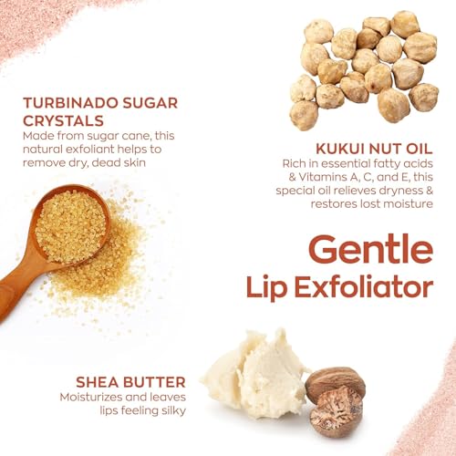 hanalei vegan sugar lip scrub exfoliator - hawaiian cane sugar kukui oil amp shea butter for smooth hydrated lips - natural cruelty-free lip care removes dry skin moisturizes amp softens 22g