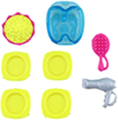 Piezas de repuesto para Barbie Malibu House Playset FXG57 Baño de pies de repuesto, cepillo y secadora de pelo, palomitas de maíz en tazón y 4