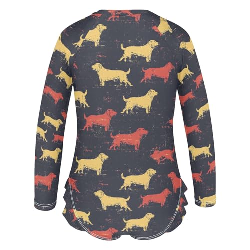 ALAZA Retro Puppy Dog Vintage Girls One Piece Swimsuit Long Sleeve Rash Guard Swimsuits UV 50+ Swimwear Zipper3