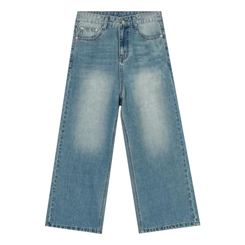 Jean homme jambes larges coupe droite ample denim bleu polyvalent