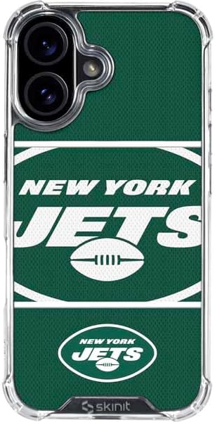 Skinit Clear Phone Case Compatible with iPhone 16 - Officially Licensed NFL New York Jets Double Vision Design