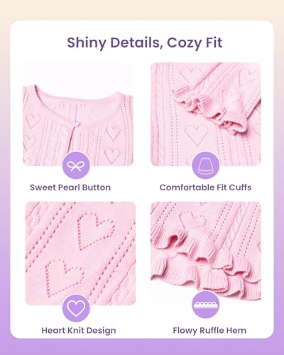 Image of Girls Cotton Knit Shrug Cardigan with Long Sleeve Ruffle Hem