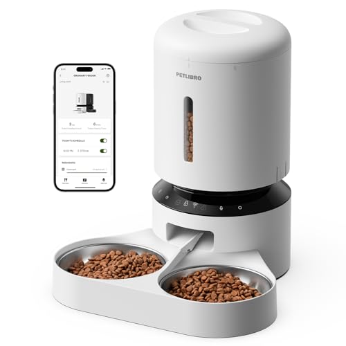 Image of PETLIBRO 5L Automatic Cat Feeder for 2 Cats, 5G&2.4G Wi-Fi Programmable Cat Food Dispenser with Dual Stainless Steel Bowls, Airtight Lock Fresh Technology, Low Food Sensor