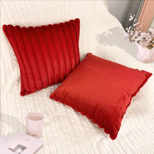 2 Pack 18x18 Pillow Cover Velvet Pillow Covers, Faux Fur Square Throw Pillow Covers for Living Room Decorations Throw Pillow Case, Throw Pillow Cover Cushion Cover for Home Sofa Bedroom Car, Red - Image 6