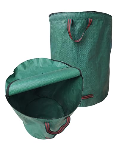 Gartenabfallsack 120Lx2 mit Deckel,Gartensack Laubsack, Gartensäcke Grünabfall Wasserdicht Faltbar Wiederverwendbar, Behälter für Gartenabfälle,Grassack mit Griffe für Gras Laub Hecke Gartenabfall
