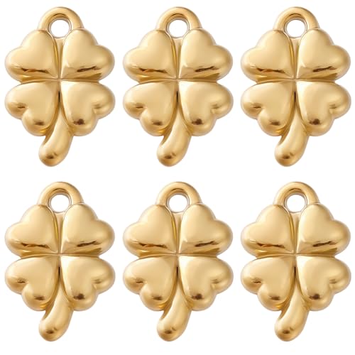 Beebeecraft 10 Dije De Trébol De Cuatro Hojas Chapado En Oro De 18 Quilates Y 304 Colgantes De Acero Inoxidable Con Forma De Trébol De La Suerte Para El Día De San Patricio. Ideal Para La Creación Beebeecraft 10 Dije De Trébol De Cuatro Hojas Chapado En Oro De 18 Quilates Y 304 Colgantes De Acero Inoxidable Con Forma De Trébol De La Suerte Para El Día De San Patricio. Ideal Para La Creación