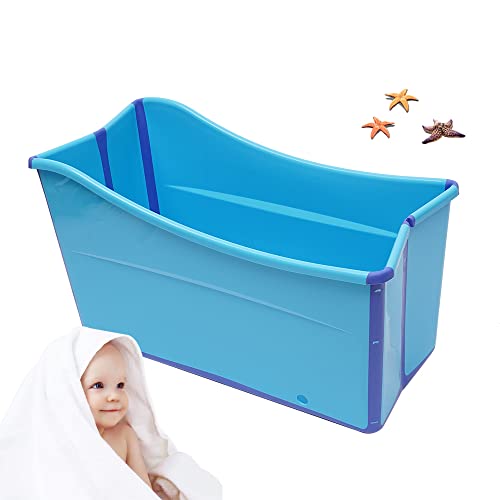 SanBouSi Bañera plegable para adultos bañera móvil plegable construcción ligera, robusta fácil de guardar gran familia bañera para ducha SPA, azul