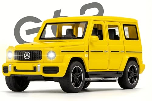 Image of Diecast Mercedes AMG G63 G-Wagon Toy Car - 1:32 Scale Alloy Car with Light & Sound, Pull-Back Off-Road Jeep Toy for Kids & Collectors, Gift for Boys & Enthusiasts (Yellow)
