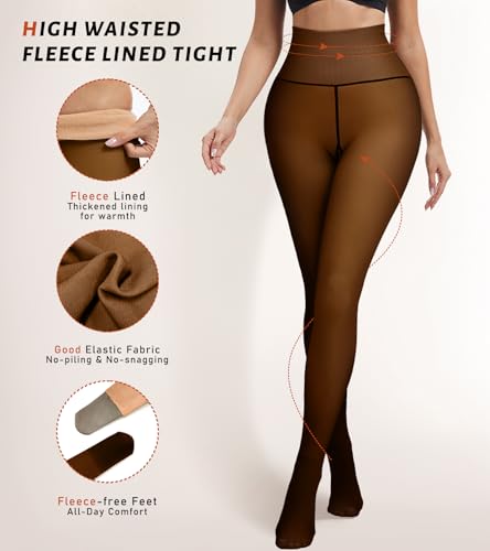 ciksob Fleece Lined Tights Women Winter Thermal Leggings Pantyhose Fake Translucent Hight Waist Thick Warm Sheer Stockings (Large, Fake Translucent Brown) - image 3