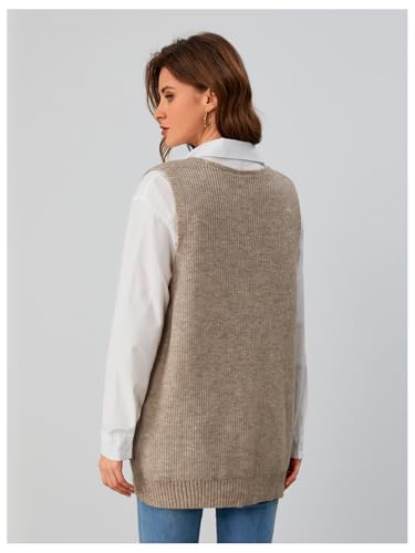 OYOANGLE Women's Deep V Neck Sweater Vest Sleeveless Pullover Sweaters with Pocket Fall Knitted Tank Tops2