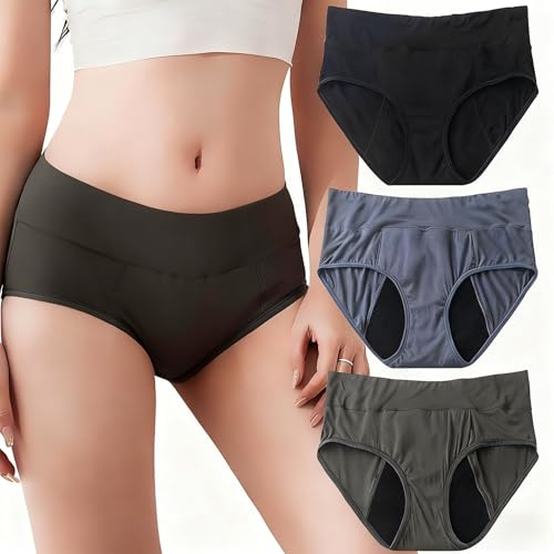 GJXWD Braga para La Incontinencia Urinaria Cintura Alta Slip para Mujer Lavable Algodón Ropa Interior Menstrual Algodón Suave Y Cómodo Lavable Y Reutilizable3 Pcs,L