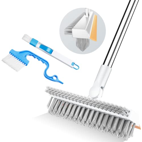 Magic Broom Brush, 3 In 1 Floor Scrub Brush With Squeegee, Floor Scrub Brush With Long Handle V-Shape Stiff Bristle, 180°Rotating Magic Broom Brush For Cleaning Kitchen, Bathroom, Glass, Tile Gray #TOP12