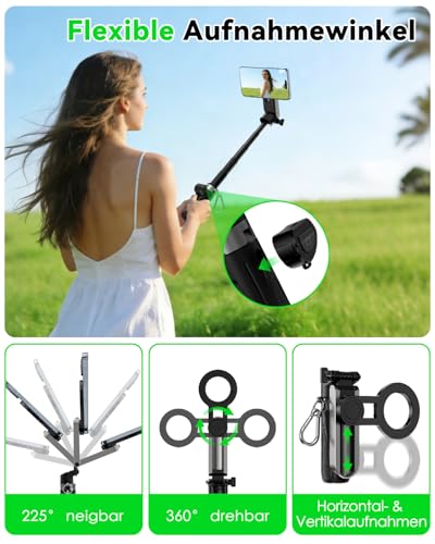CloudValley Magnetisches 4-in-1 Multifunktionales Selfie-Stick-Stativ, Mini Tragbarer Taschen-Handy-Ständer mit abnehmbarer Fernbedienung, kompatibel mit MagSafe, für iPhone/Android, Reise-Vlog