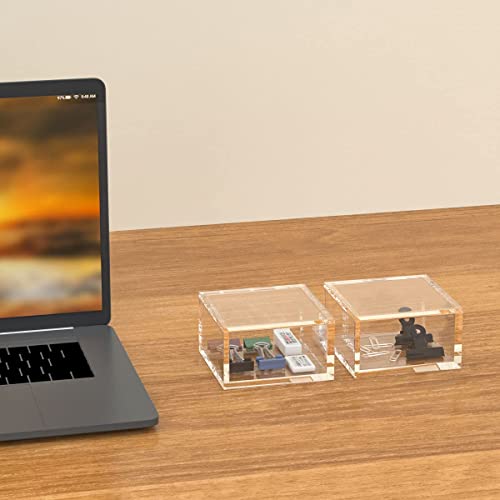 Aitee Acrylic Box With Lid, Clear Cube Display Case, Multi-Purpose Box Square Container For Holding Staples, Highlighters, Adhesive Tape, Paper Clips, Stamps, Display In Office Or Home (Medium) #TOP2