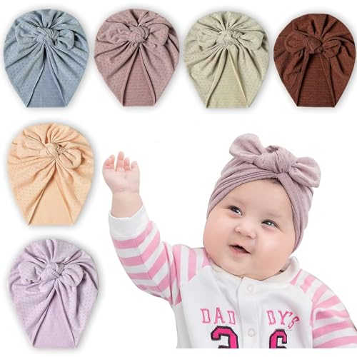 Image of Wovenew Baby Turban Hats 6 Pcs Newborn Hats Breathable Bows Baby Bandana Hats Girls Cute Hat Headwear Accessories