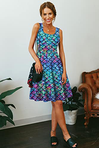 Image of uideazone Women Funny Print Sleeveless U Neck A Line Casual Midi Dress | Soft Stretchy Breathable Fabric Flared Swing Sundress Fitted Waist for Daily Wear 80 /90s Themed Party Beach Vacation Trips