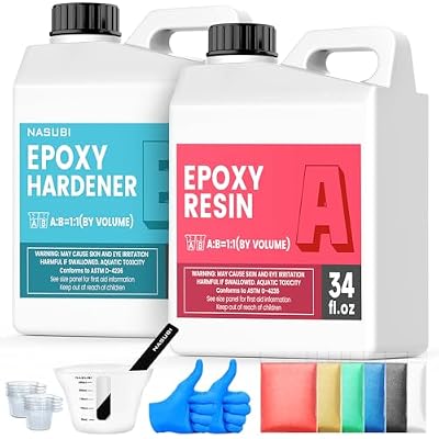 NASUBI Epoxy Resin Kit - 68OZ Crystal Clear Resin for Crafts, Mold, Wood, Jewelry Making, Art Casting Resin for Art, NO Bubble, 2 Part Clear Epoxy with Silicone Cups, Sticks, Pigment