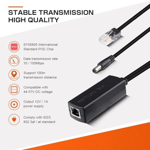 Image of SANCY POE Splitter Power Over Ethernet Adapter Active 48V to 12V for IP Camera IP Phone PoE Switches & DC Devices (Pack of 2)