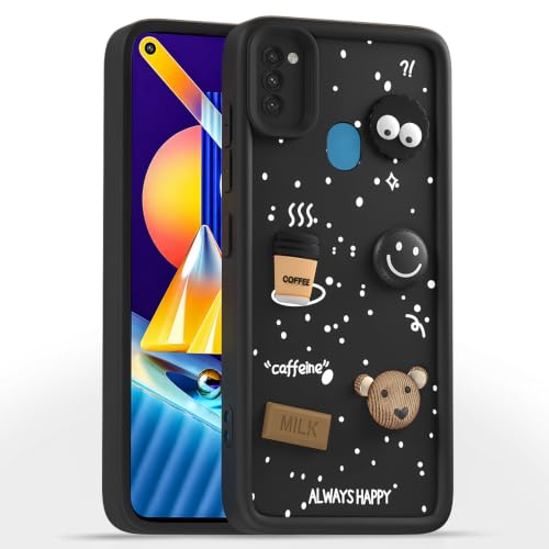 Image of Pikkme Back Cover for Samsung Galaxy M11 | 3D Bear Silicone Cute & Fun Coffee Cartoon | Full Body Protection Bumper Case (Black)