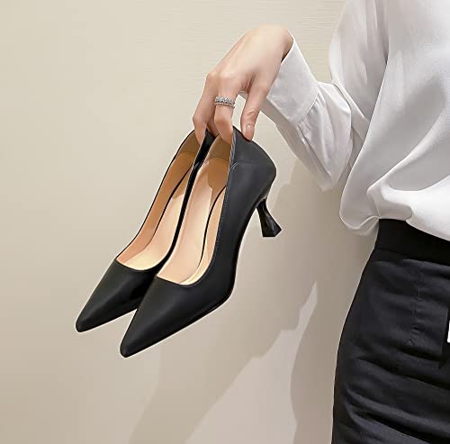 YooPrettyz Women's Pointed Toe Leather Slip On Kitten Low Heel Pumps Office Work Dress Foldable Shoes 2 Inch4