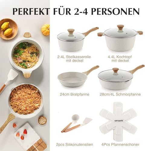 SENSARTE Antihaft Keramik Pfannenset 13 teilige, Induktions Topfsets, Beige – Ansicht 2