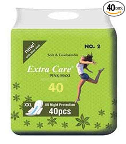 HRV Extra Care Womens/Girls XXL Sanitary Pads (Napkins) with Wings - Pack of 40 (XXL, Pink Maxi)