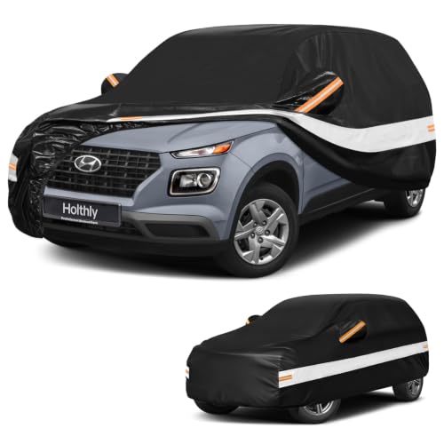 Image of 10 Layers SUV Car Cover Custom Fit for Hyundai Venue (2020-2026), Waterproof All Weather for Automobiles, Outdoor Full Cover Sun Rain Dust UV Protection with Cotton. Black