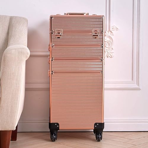 Image of Adson Professional Beauty Makeup Cosmetic Aluminium Vanity Trolley Train case (Glossy Rose Gold)