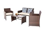 BPTD 4 Pieces Outdoor Patio Furniture Sets All Weather Wicker Chairs Set with Coffee Table and Chair Set for Backyard Porch Poolside Patio Seating Set (Ecru Beige)