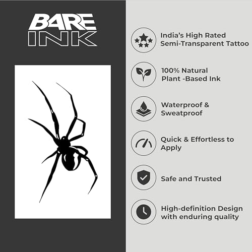 Image of Spider Semi-Permanent Tattoo for Men & Women | Minimalist Insect Design | Plant-Based Ink | Waterproof & Sweatproof | Gothic Aesthetic Fake Tattoo | Pain-Free | Lasts 7 -14 Days | Arm Wrist XL