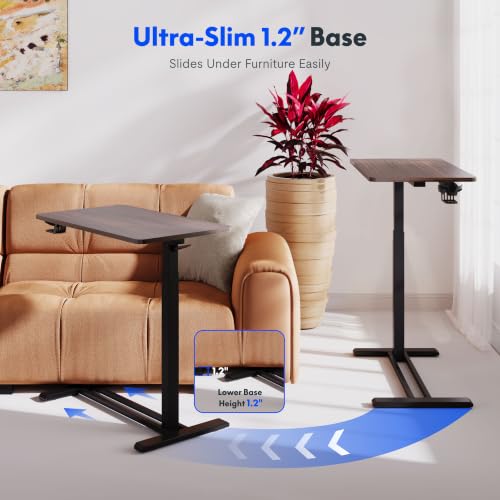 Image of FLEXISPOT H7 Adjustable Overbed Bedside Table with Wheels Pneumatic Mobile Standing Desk Laptop Desk Rolling Computer Cart Movable Table Hospital Home Use(27.6 inch W x 15.7 inch D, Mahogany Table)